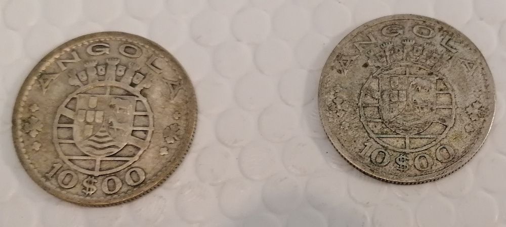 Moedas de 10 esc, angola, republica portuguesa, 1952 e 55