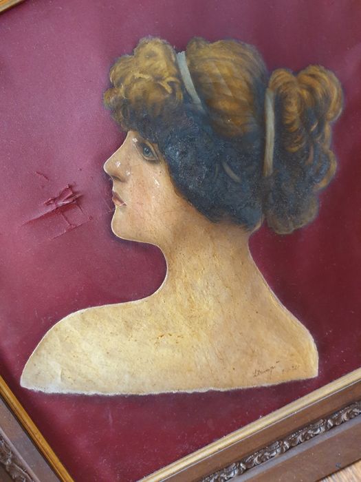 Old 19th-Century Portrait of a Lady, Cut Out and Framed