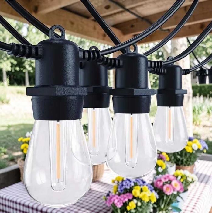 Садова гірлянда 15м з LED лампами E27 для тераси та альтанки