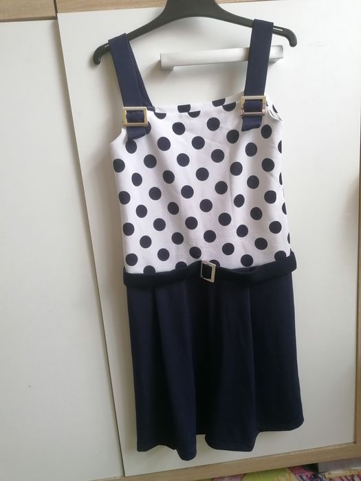 Strój galowy wizytowy granatowy w groszki 110/116