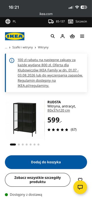Witryna Ikea szklo -antracyt