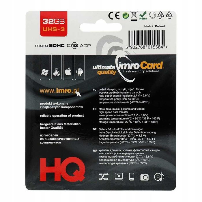 Karta pamięci 32GB microSDHC Imro kl. 10 UHS-3 + adapter