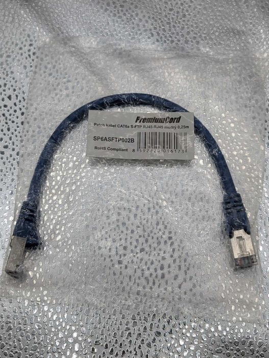 Premiumcord Kabel Patch CAT6a S-FTP, RJ45-RJ45, AWG 26/7, 0,25 m