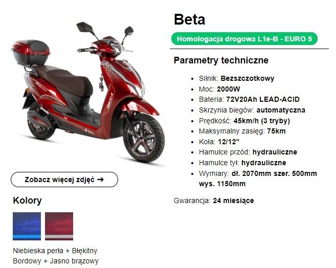 Skuter Elektryczny BLINC BETA 2500W , Nowy , Raty