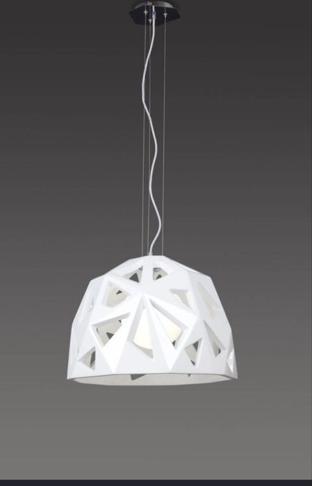 Designerska lampa wisząca nad stół – biała, geometryczna, 40 cm