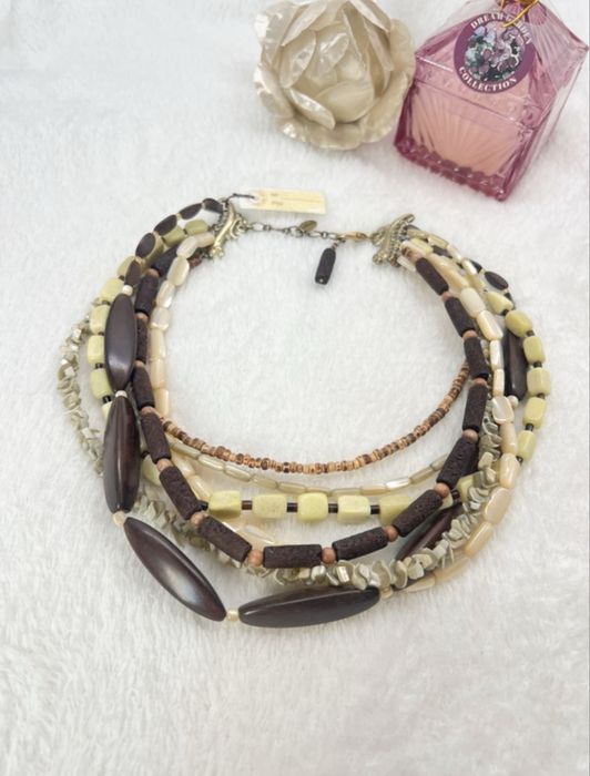 Naszyjnik Gloria Maris wielopasmowy boho etno hippie naturalny kamienie naturalne nature vintage lata 80s 8