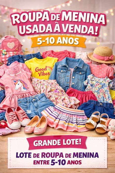 Vendo grande lote de roupa de menina dos 5 aos 10 anos, em bom estado.