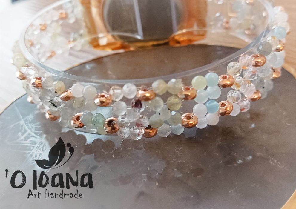 Zegarek damski Handmade morganit kryształ górski labradoryt