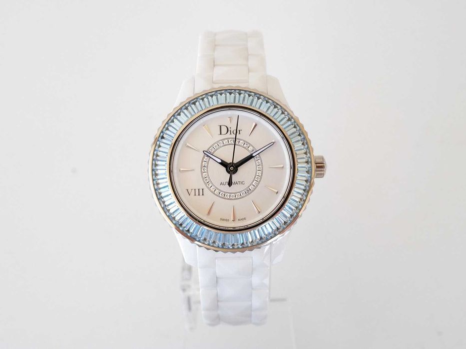 Dior VIII Baguette Aigues-Marines Automatic Ceramic 18K White Gold 33