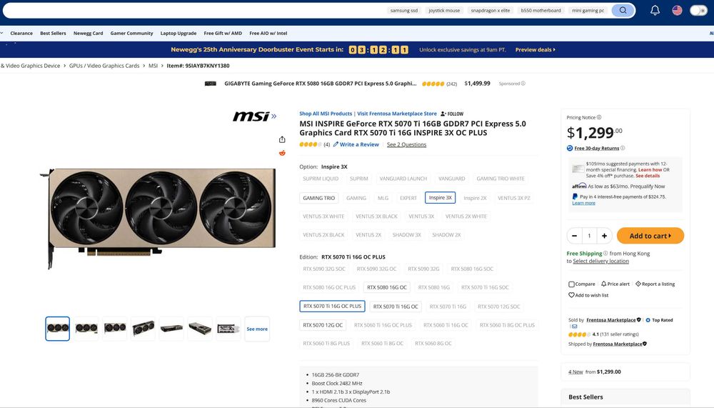 RTX 5070 TI 16GB msi inspire 3X OC plus