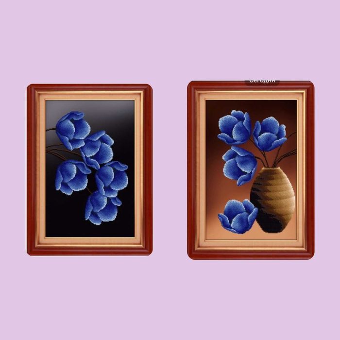 Алмазная вышивка «Синие цветы», квадратные стразы, частичная выкладка