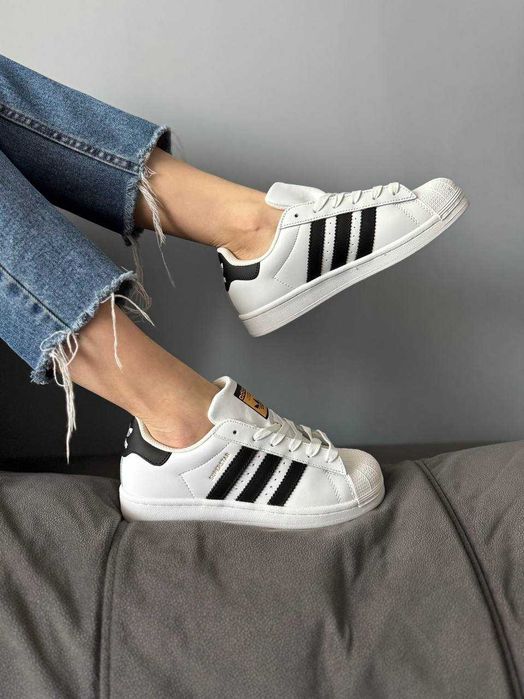 Кросівки Adidas Superstar White Black | кеди Адідас Суперстар білого кольору шкіряні