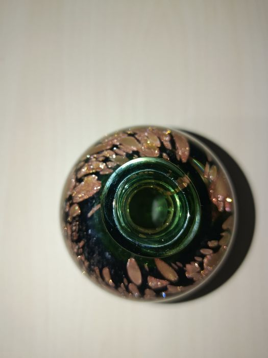 Vaso de Vidro Artístico Italiano Cristalcor – Verde Garrafa com Detalh