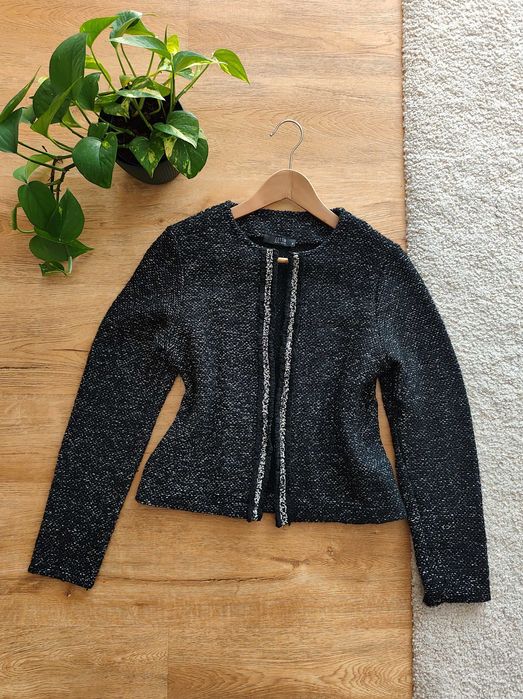 Czarny elegancki melanżowy kardigan M 38