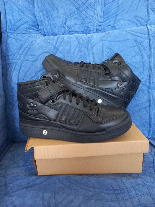 Кросівки чоловічі шкіряні чорні високі ADIDAS FORUM