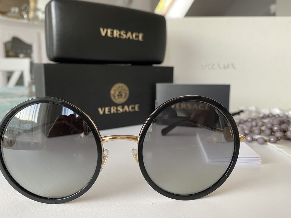 Versace okulary okrągłe czarne złote meduzy koła