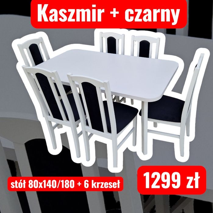 Nowe: Stół rozkładany + 6 krzeseł , KASZMIR + CZARNY, transport na terenie całej Polski,  www.dx-meble.pl sklep internetowy