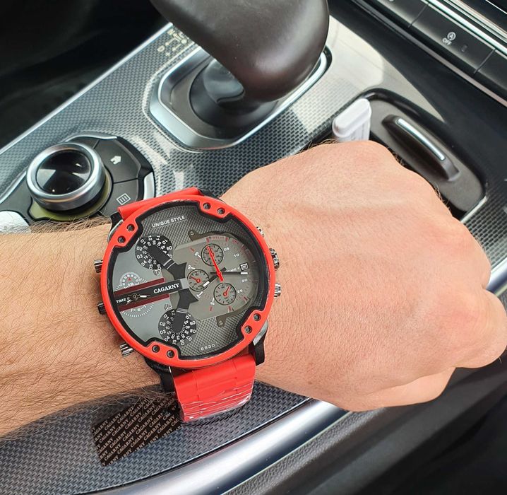 Duży zegarek męski na bransolecie/czerwony/wysyłka