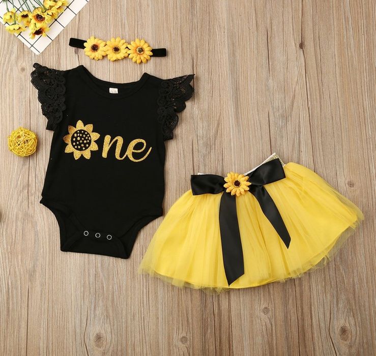 Stroj ubranko na roczek dla dziewczynki 74 cm w słoneczniki