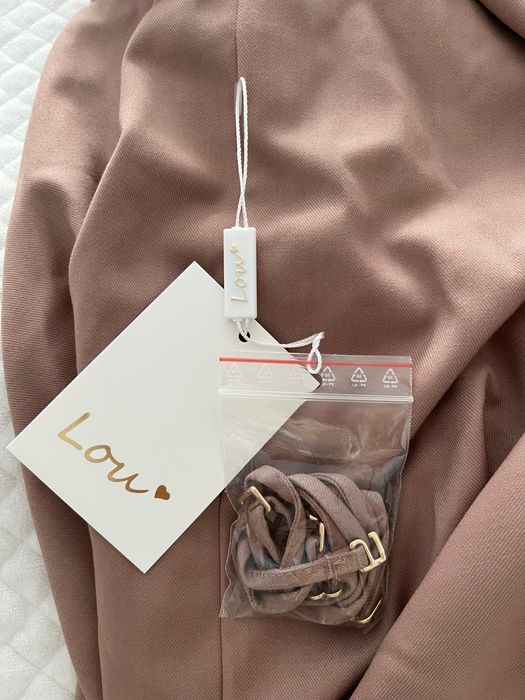 Sukienka Lou nowa elegancka na wesele cappuccino półdługie