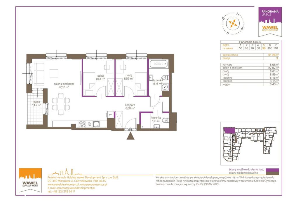 3-pokojowe mieszkanie 61 m² + balkon Bezpośrednio - Widok 2