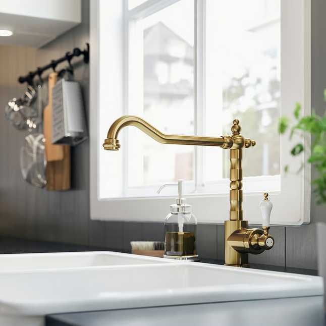 Nowa IKEA GLITTRAN Bateria Kuchenna Umywalkowa Mosiądz Stojąca Kran