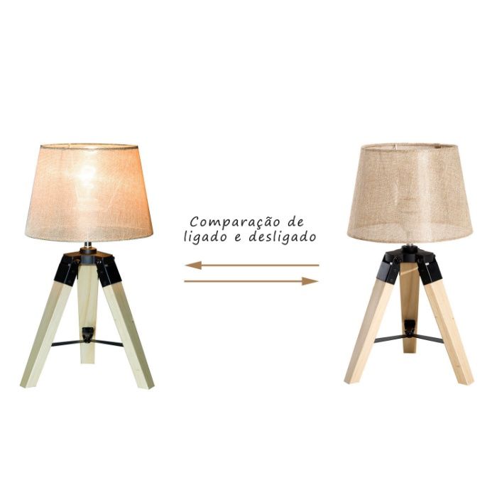 Candeeiro de Mesa Moderno e Original, com Base Tripé de Madeira