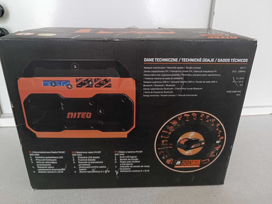 Radio warsztatowe akumulatorowe Niteo 20 V MAX