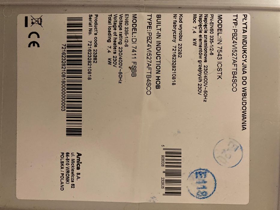 Płyta indukcyjna Amica AEG szer 77cm