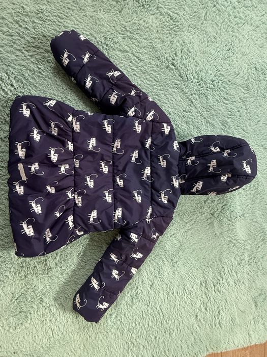 Kurtka zimowa puchowa ciepła dla dziewczynki Endo granatowa w kotki 98