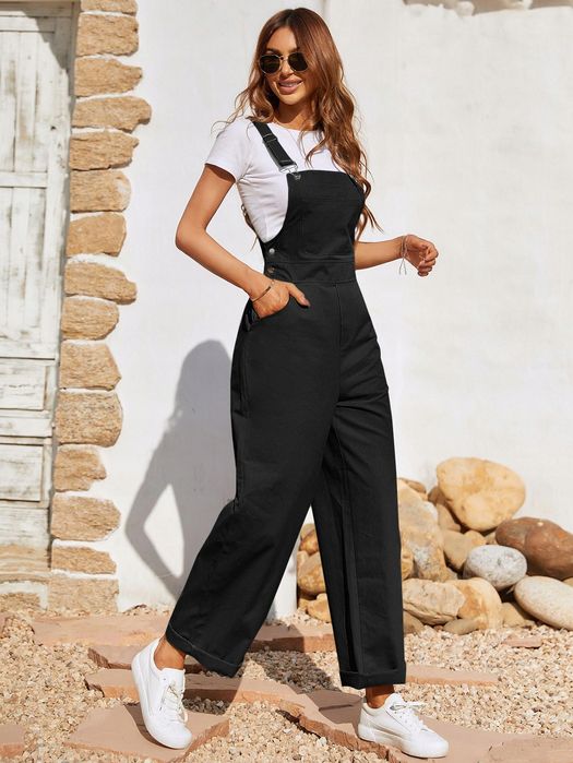 Ofrodniczki Kombinezon Casual Czarne Shein S