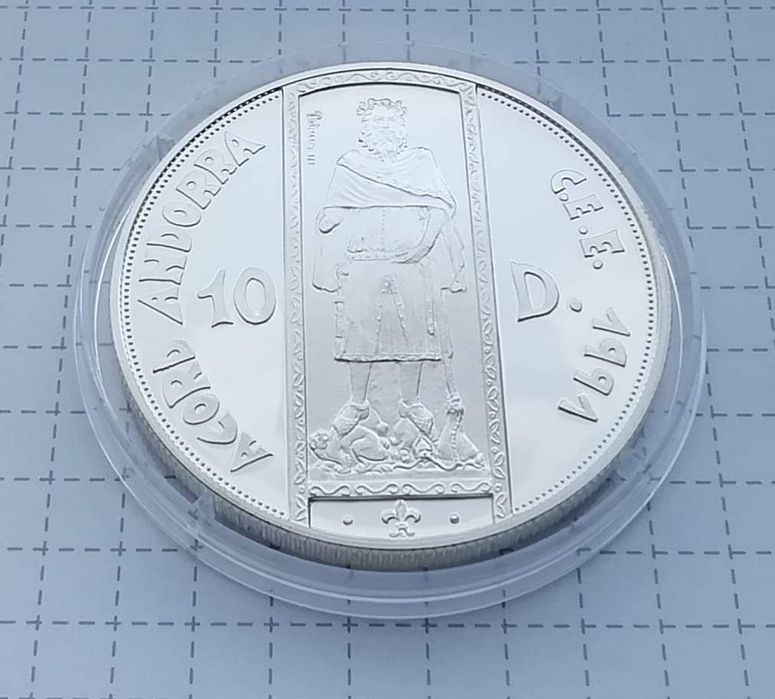 Андорра 10 дінерів 1994 р. СРІБЛО. ПРУФ. Petrus lll Митний союз ЄС.