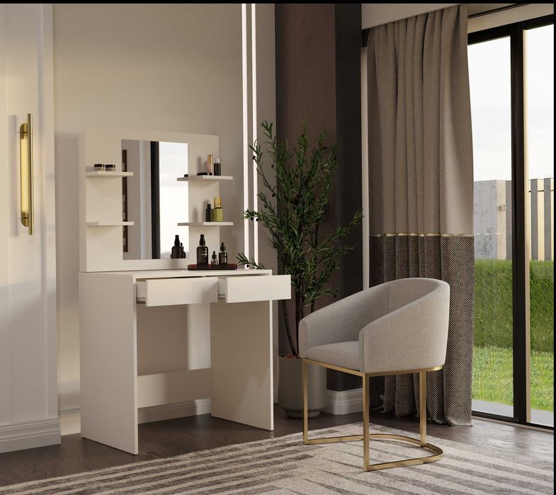 Toaletka Kosmetyczna z Lustrem MARINA 4P + BIURKO 2S KASZMIR BEŻ