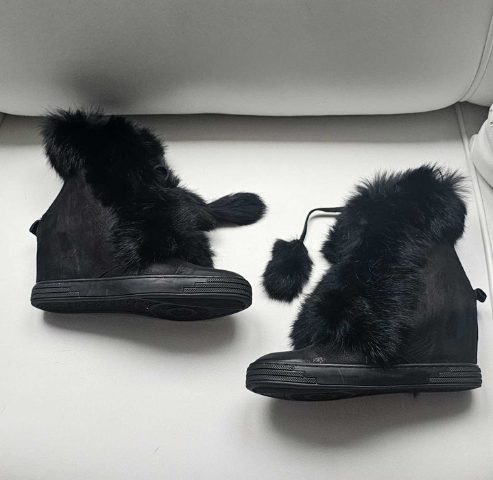 Włoskie koturny skóra naturalna futro lisa roz 40-41