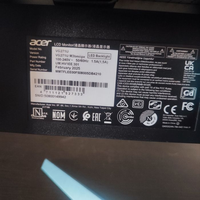 Монитор 27" Acer Nitro VG271UM3bmiipx (UM.HV1EE.301) 2K QHD IPS / 180H