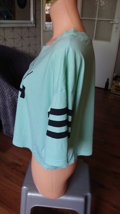 Adidas Neo tshirt damski crop top L szeroki krótki seledyn lato y2k
