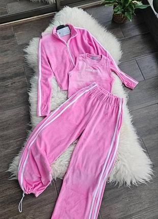 Новий!Стильний велюровий костюм трійка для дівчинки140,146,152,158,164