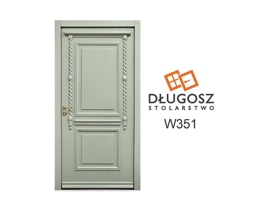 Drzwi DŁUGOSZ zewnętrzne retro RAL7033 oliwka czyste powietrze GOTOWE