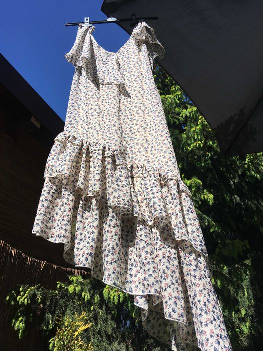 Total hippie boho asymetric dress Flower power luźna sukienka w kwiaty