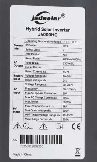 В НАЯВНОСТІ гібридний сонячний інвертор JSDsolar 24v 4KW  WiFi J4000HC  J4000E