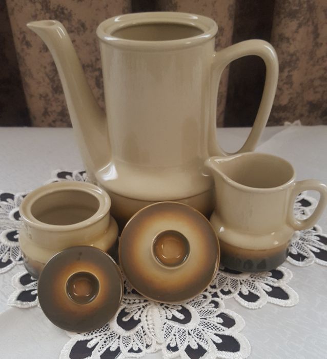 Tułowice ,,Ania" porcelitowy serwis kawowy beż i brąz /23 elementy