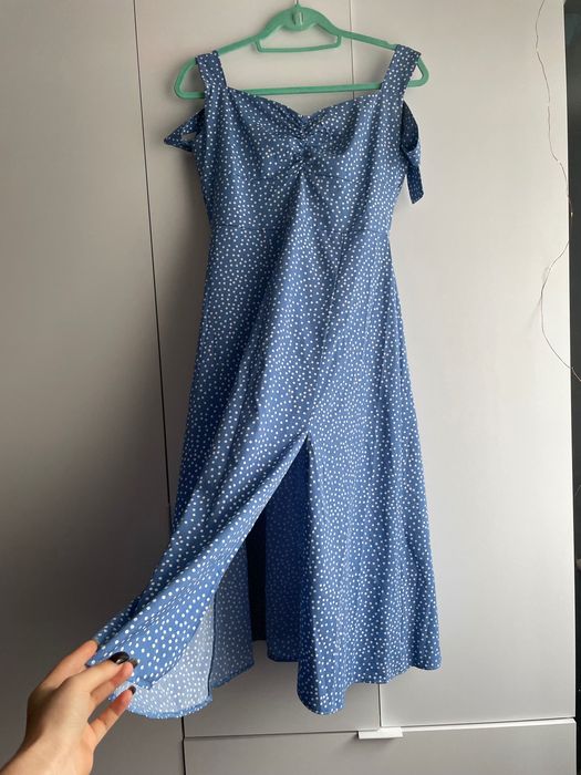 Сукня синя в горошок