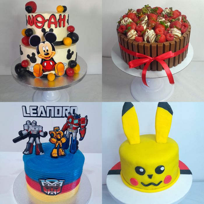 Bolos para festas e doces.