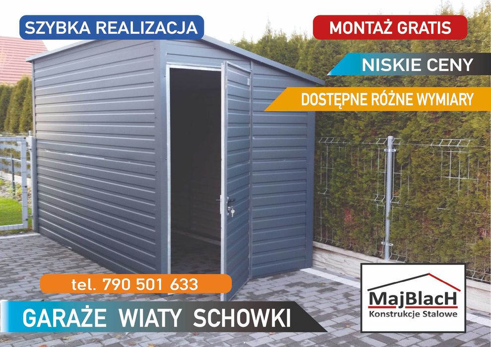 GARAŻ BLASZANY |Domek Ogrodowy| SCHOWEK |Magazyn| Wiata – Maj-Blach