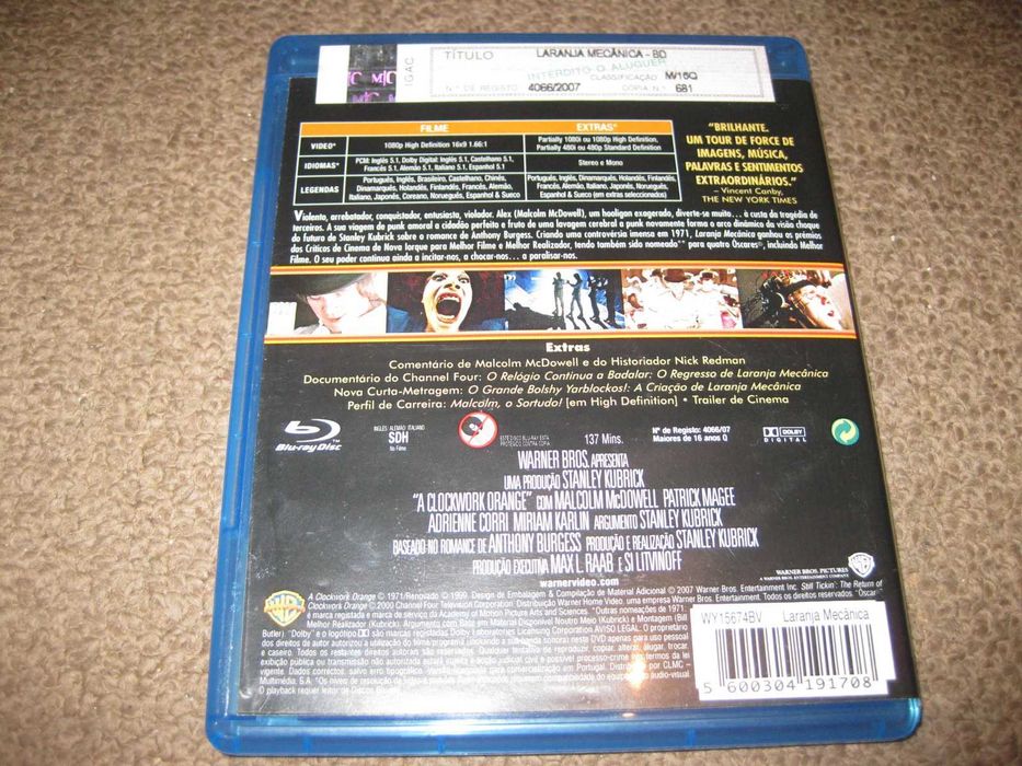 Blu-Ray "Laranja Mecânica" de Stanley Kubrick/Raro!