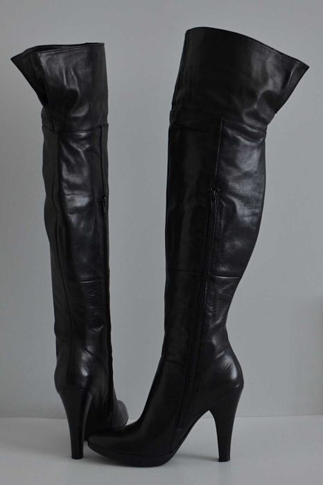 MUSZKIETERKI kozaki ZA KOLANO na wygodnym słupku całe ze skóry 38