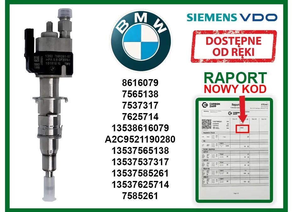 Wtryskiwacz BMW 8616079 benzynowy do modeli 1, 3, 5, 6, 7, X5, X6, Z4. GWARANCJA