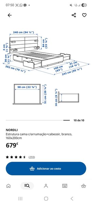 Cama de Casal NORDLI 160×200 cm