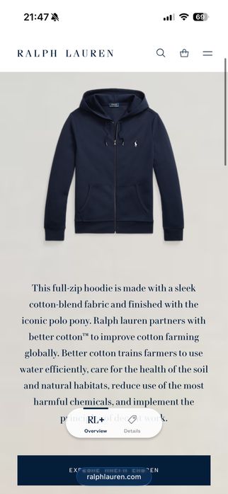 ОРИГІНАЛ M Polo ralph lauren  Full-zip Hoodie blue зіп худі поло ральф