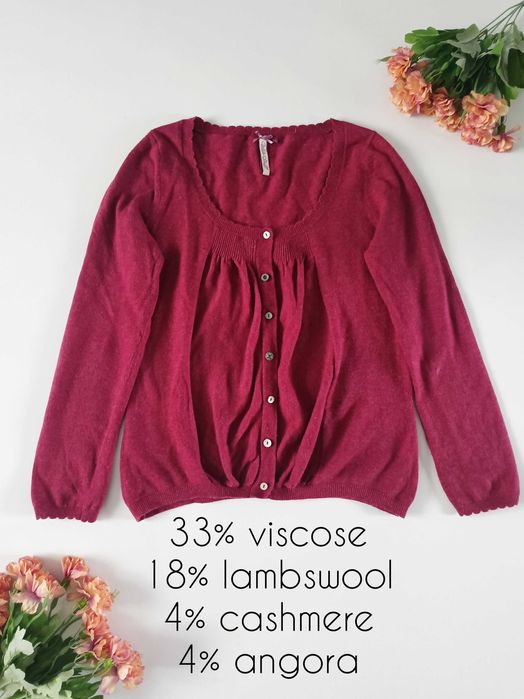 Kardigan damski malinowy lambswool cashmere angora White Stuff 38 M